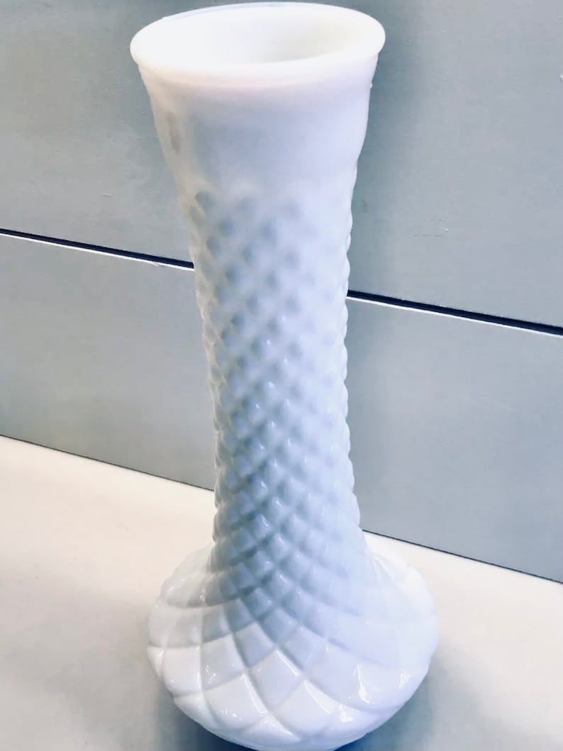 Vintage 1960s Loeffler Randall Milk Glass Bud Vase Diamond Etsy