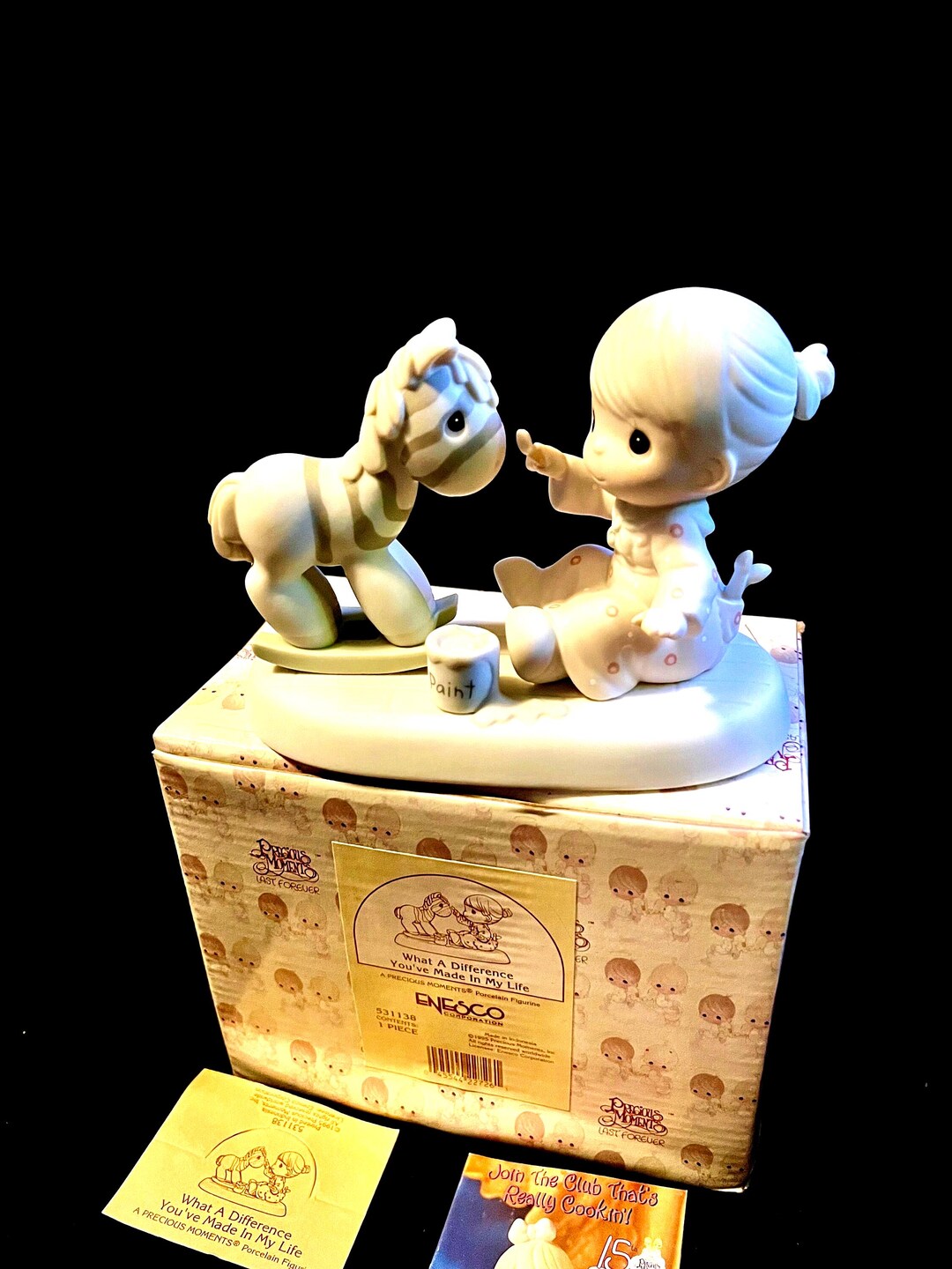 Precious Moments Figurine: Girl Painting Zebra Rocking Horse, 1996