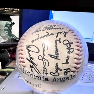 California Angels Printed Signature Team Baseball. Vintage 1980s Los Angeles Angels Throwback Encased Collectors  Baseball