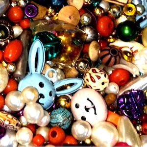Vintage Buttons. Big Crafting Lot w Bright Color Bunny Rabbits, Easter, Mardi Gras, Sports Teams, Bands, and More! Mid to late 20th century.