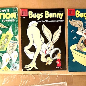 Vintage Bugs Bunny! X3 Dell Giant Bugs Bunny's Vacation Funnies #3 Published 1953 AND/OR Bugs Bunny #52 AND #54 from 1957!