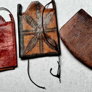 Vintage Native American handmade small leather shoulder bags, pocket bags, purse or wallet and very small Medicine bag or Change type purse.