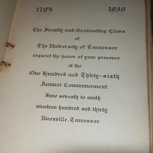 UT 1930 Commencement Program from the University of Tennessee College of Law and College of Home Economics Vintage Alumni Archive Material. image 7