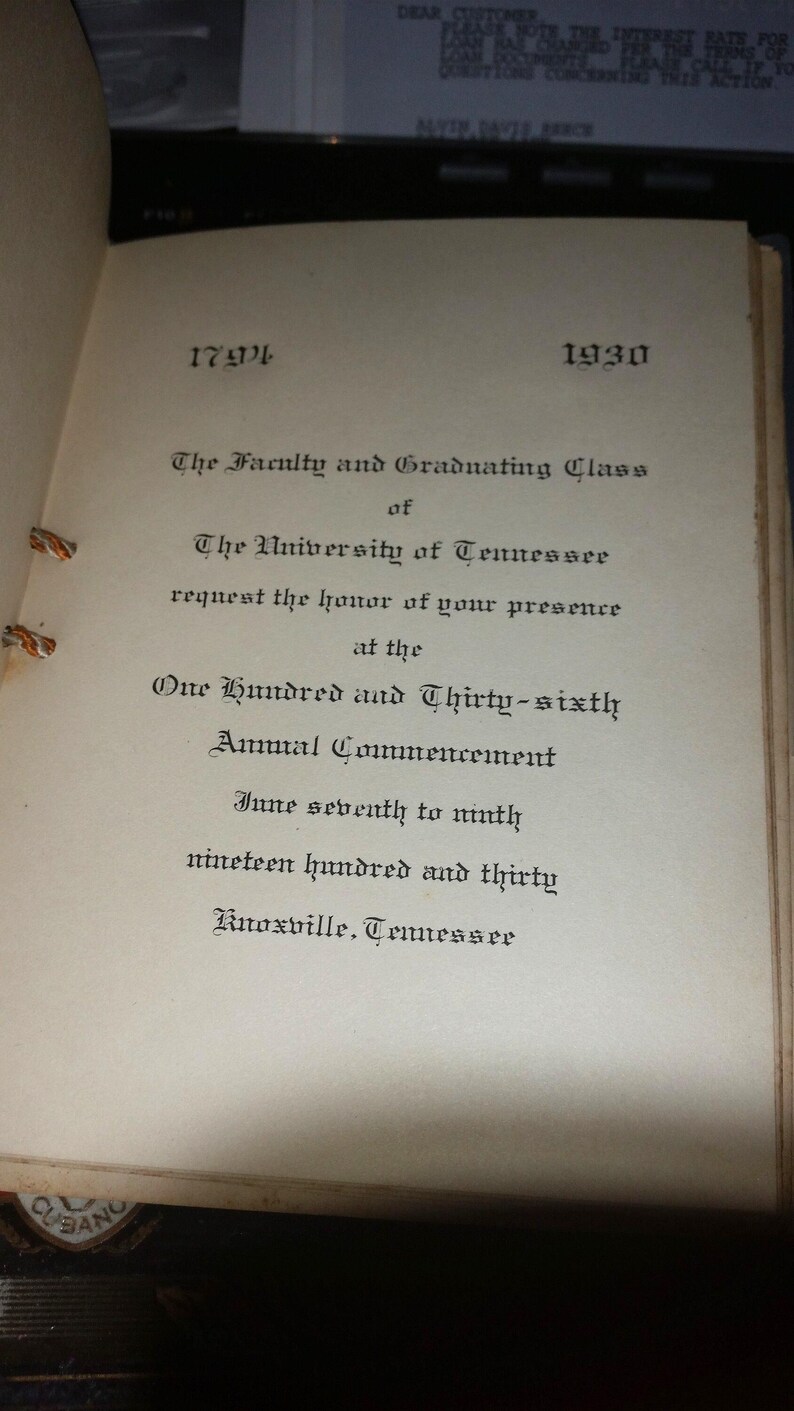 UT 1930 Commencement Program from the University of Tennessee College of Law and College of Home Economics Vintage Alumni Archive Material. image 7