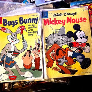 Mickey Mouse #57 & Bugs Bunny #56 Vintage 10 cent 1957 Comics 2 4 1 Pluto buries Mickeys wrench as a bone. Bugs paints up to join the tribe