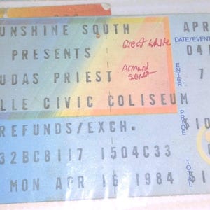 Ijuda Priest - Metal Conqueror Tour 1984, Großes Weiß, Gepanzerter Heiliger World Tour Konzertticket Stub. Knoxville Tennessee.