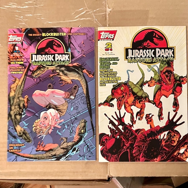 Jurassic Park Raptors Attack #1 and #2 (1994) Topps Comic Books. Unused NM bagged and boarded.