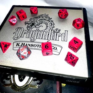 DND Dice + Dice Boxes Premium Red Dragon Dice Set with Dragon Lord Cigar Box of Dungeons and Dragons Select  Repurposed Cigar Boxes