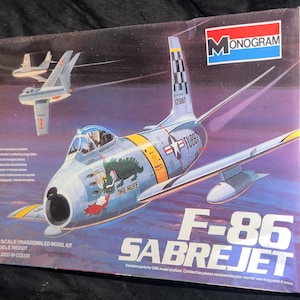 F 86 SabreJet Aircraft 1/48 scale Monogram  Vintage Model Airplane Kit Unopened and Unassembled in Original Factory Sealed Box.