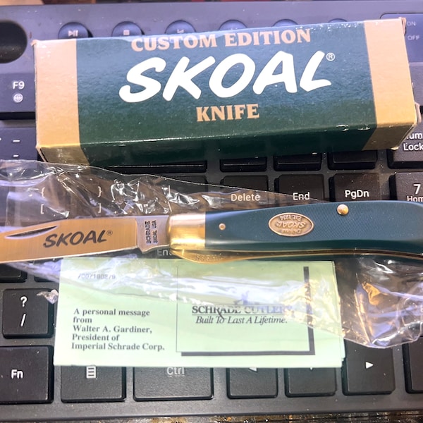 Custom SKOAL Edit 1990s Schrade Old Timer Vintage Linear Lock Blade XL Hunter Trapper Folding Pocket Knife High Carbon Steel & Delrin Handle