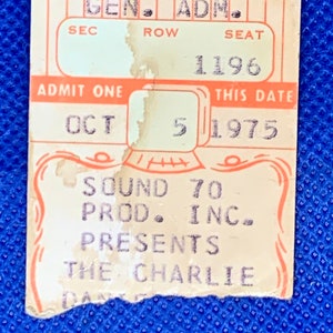 Talon billet de concert The Charlie Daniels Band 1975 - Talon de billet de concert vintage du spectacle Civic Coliseum de Knoxville, Tennessee !