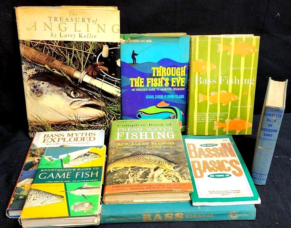 Fishing Library! Classic Collection of 11 Vintage Hardback Fishing Books 1960s-1999. Gamefish Guides, Atlas, Treasury, Antique Reels & More!