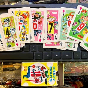 Crazy Eights Vintage Card Game Rare 1951’s Whitman Publishing with Original Art and Rules Card.  A Classic Fun 4 All Ages Favorite Card Game