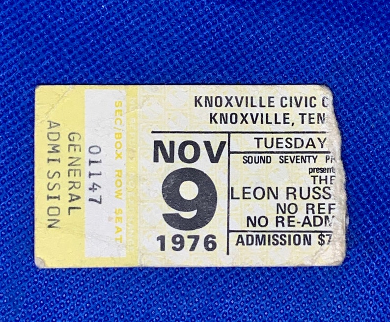 Leon Russell 1976 Concert Ticket Stub 9 Tennessee 1976 in Knoxville Vintage Ticket Stub from The Civic Coliseum Show Nov