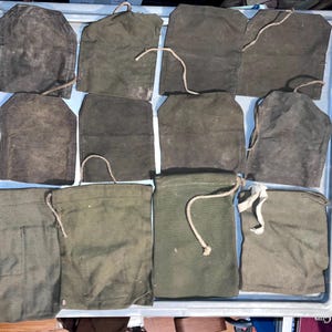 Military Vintage used Army Navy Store type Ammo and other Bags, Packs, Pouches in Greens, Browns, Grey, Tan etc. See More in Other listings