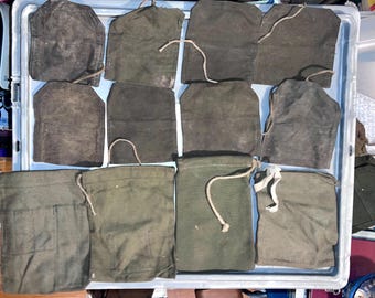 Military Vintage used Army Navy Store type Ammo and other Bags, Packs, Pouches in Greens, Browns, Grey, Tan etc. See More in Other listings