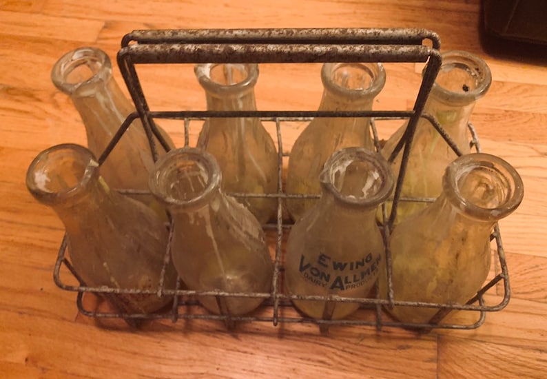 Antique Vintage Dairy Farm Milk Bottles with metal milk bottle | Etsy