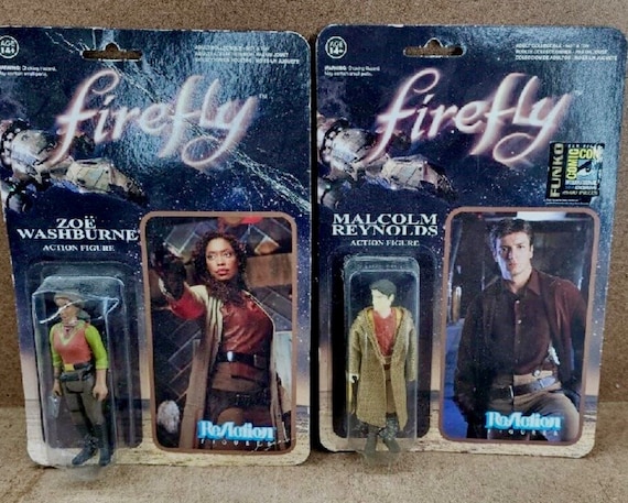 Fire Fly Funko Reaction Action Figures. Malcom Reynolds’s in Brown Coat SDCC Exclusive x 2, Jayne Cobb, Zoe Washburn. 3.75" fully posable.