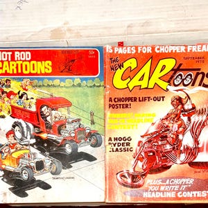 HotRod CarToons Magazines Vintage 1970 and 1975 Original American Muscle Car Culture Hot Rod Humor CarToons, Art, Car Drawing Instruction