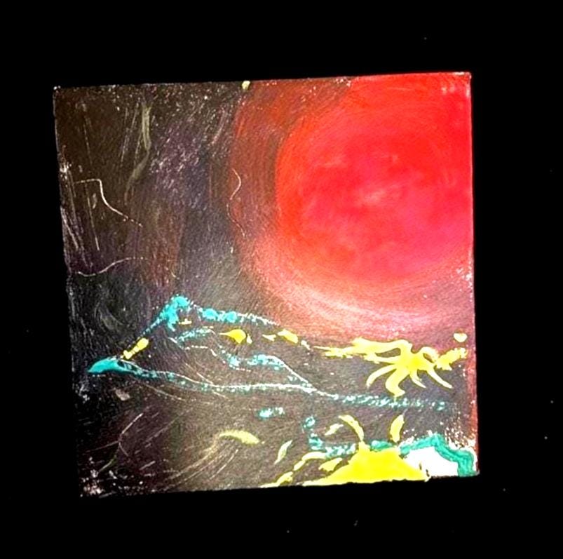 Original Art Work. “Red Sky at Night Don't step on my banana peel” -  Oil painting on stretched canvas