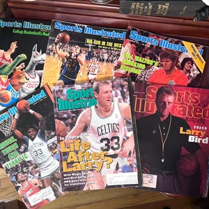 Larry Bird  Featured and 3 Vintage 1970s College issues, 1984 Patrick Ewing! Larry Bird 1992-97 Sports Illustrated Basketball Collection