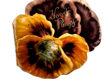 Antique Hood's Pansy 16-Page Die Cut Advertising Booklet, 19th Century C.I. Hood & Co. Sarsaparilla Ephemera, Complete Flower Shaped Booklet