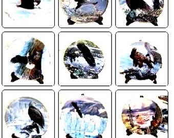 American Bald Eagle Plate Collection! NINE Different works of Eagle Art from John Pitcher New 1990s in Original Packaging at a Bargain Price