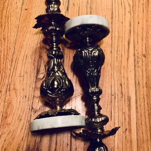 Vintage Candle Stick Holders Leaf Foliage Floral Design Approximately 11” Tall. Silver/Brass Marble Bases Popular Decor Wedding/Home.