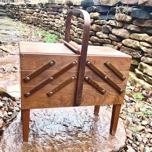 Strommen Bruk Hamar Expanding Sewing Kit. Norweigan Circa Mid Century Accordion Sewing Box / Storage. Ultimate Sewer and Crafter "Must Have"