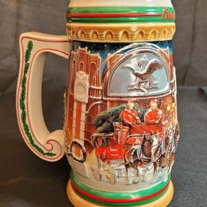 Beer Mugs  NIB Vintage 1997 Budweiser Holiday Stein &quot;Home for the Holidays&quot;