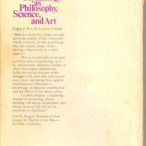 Psychology as Philosophy, Science and Art by Logan J. Fox 1973 Old Copy image 2