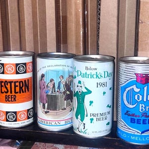 Vintage Beer Can Collection: Western Beer by Cold Spring, Vintage Bilow St. Patrick&#39;s Day 1981 Premium Beer, Cold Brau beer, American Can Co