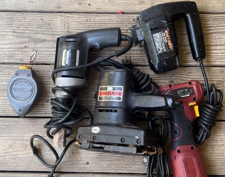 Vintage Power Tools From Chicago Electric Close Quarter Drill, Sears Craftsman Sander, Black & Decker RARE Professional Dry Wall and Jig Saw