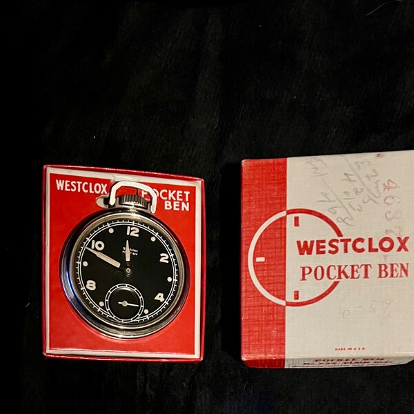 Vintage Westclox Pocket Watch. A real beauty!  Currently non working and needs the glass replaced. Comes with original box and papers.