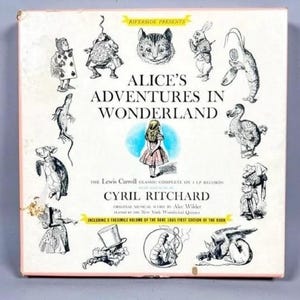 Alice in Wonderland Boxed Set 1957 w 1865 Original Book facsimile Alice’s Adventures in Wonderland and read aloud on a 4 Vinyl record set.