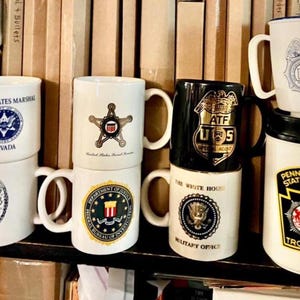Vintage Law Enforcement Mugs Police, State Police, Federal agencies and divisions from sheriffs office to the White House Military Officer.