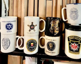 Vintage Law Enforcement Mugs Police, State Police, Federal agencies and divisions from sheriffs office to the White House Military Officer.