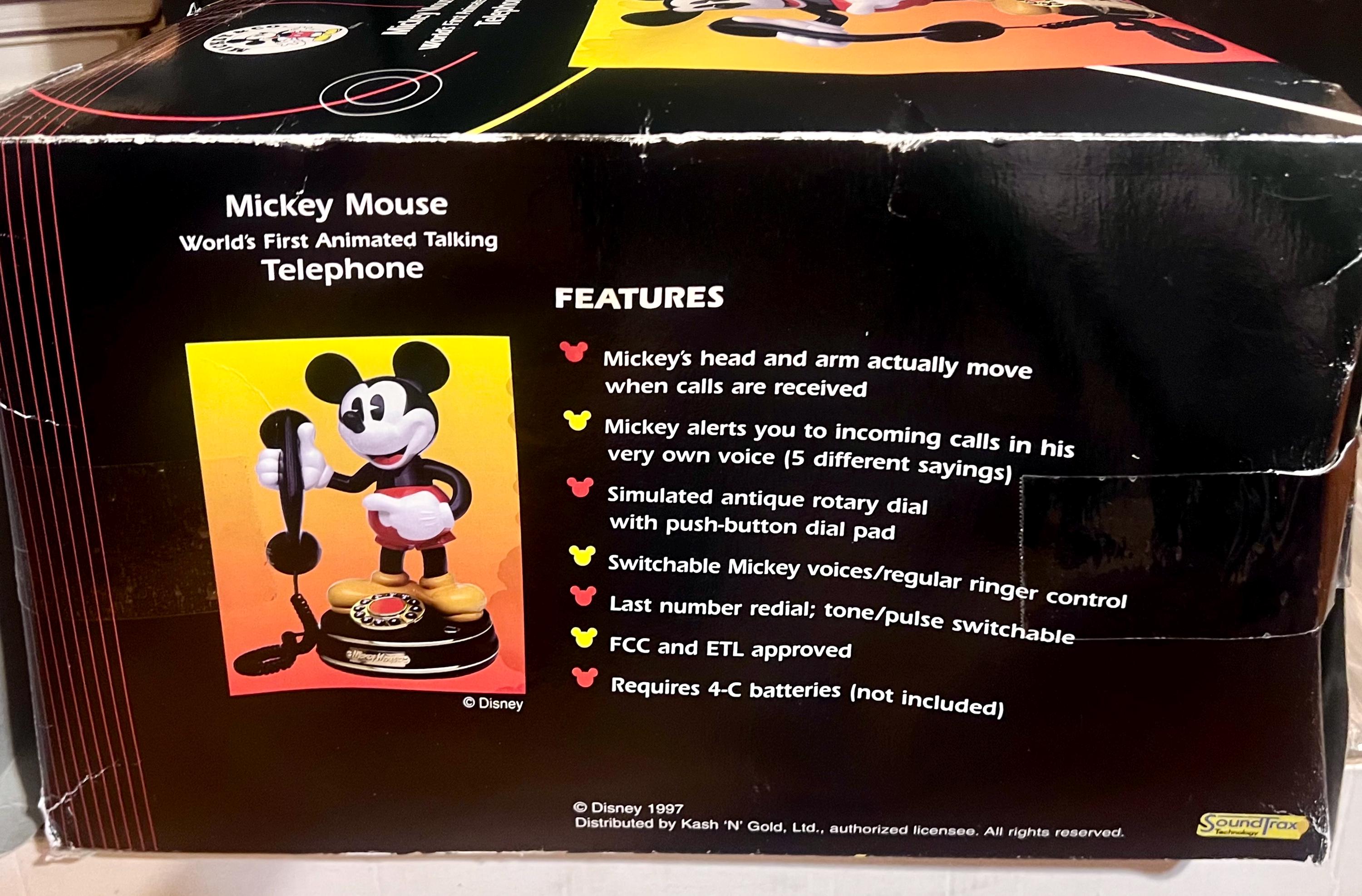 Mickey Mouse Phone Original Box Vintage 1997 World's 1st Animated
