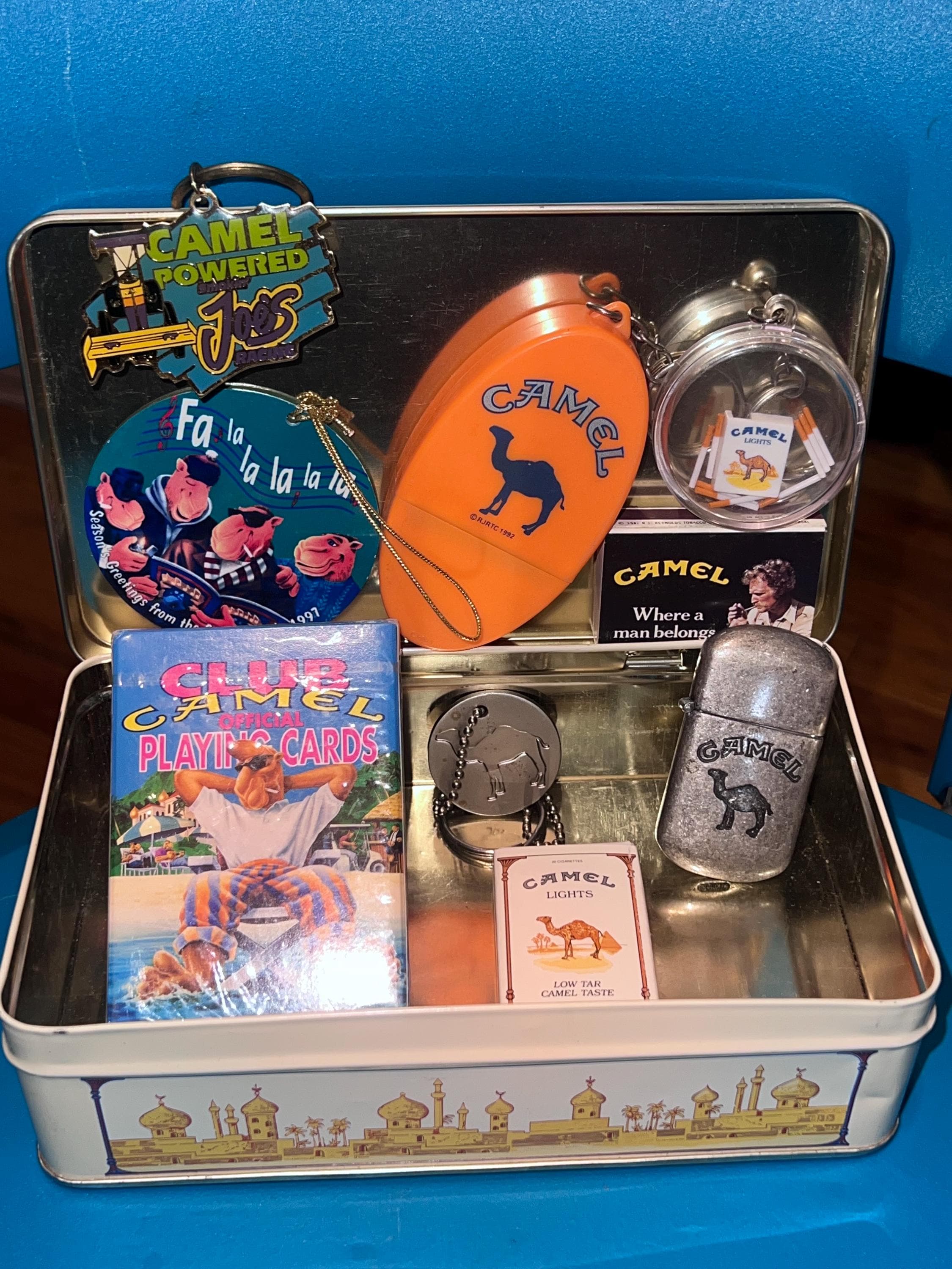 Vintage Camel Cigarettes Treasure Tin: Toys, Lighter, Keychain
