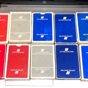 Vintage United Airlines Playing Cards. United In-Flight Playing Cards in Red, White/Silver, Blue and 2 solid variations