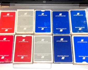 Vintage United Airlines Playing Cards. United In-Flight Playing Cards in Red, White/Silver, Blue and 2 solid variations