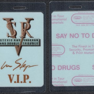 Stevie Ray Vaughn ViP Back Stage Pass & After Show Pass. SRV In Step Concert Tour 2 OTTO Laminated VIP Back Stage and Cloth After Party Pass