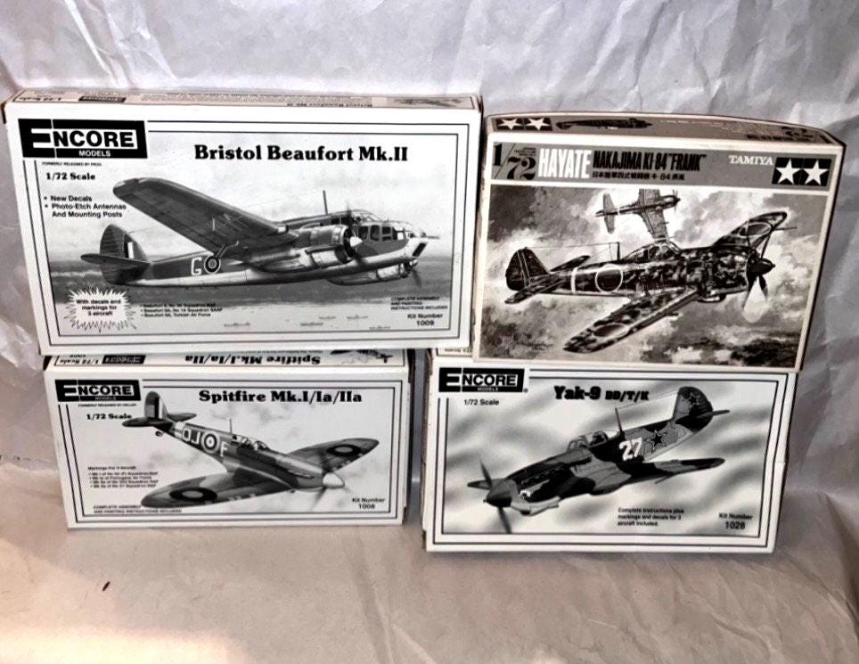 Vtg Encore/ Ltd DC Tamiya Britain, Japan, Soviet 1/72 Hayate Nakajima KI-84 Frank, Bristol Beaufort Mk Ii, Spitfire MkI/Ia/IiA, Yak-9 All 4!