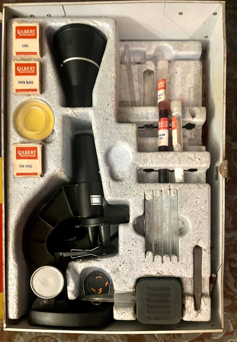 Vintage Gilbert Microscope and Lab Set. Metal Case, Real Microscope W ...