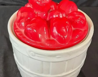 Vintage McCoy Cookie Jar Red Strawberries in White Basket Crate Wood Styled Ceramic Collectable Genuine Real McCoy Cookie Jar Made in USA!