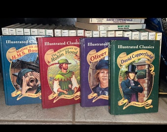 Illustrated Classics! David Copperfield, Oliver Twist, Mutiny on the Bounty and the Adventures of Robin Hood! Hardback Great Condition.