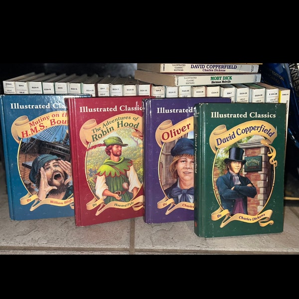 Illustrated Classics! David Copperfield, Oliver Twist, Mutiny on the Bounty and the Adventures of Robin Hood! Hardback Great Condition.