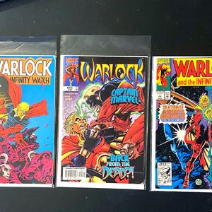 Vintage 1990&#39;s Warlock 3 Book Bundle Includes Warlock and the Infinity Watch (1992)  #1 and #4 and Warlock Limited Series (1998) #2