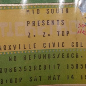 ZZ Top 1983 Eliminator Tour Konzert Ticket Stub mit Sammy Hagar als Vorgruppe in Knoxville, Tennessee