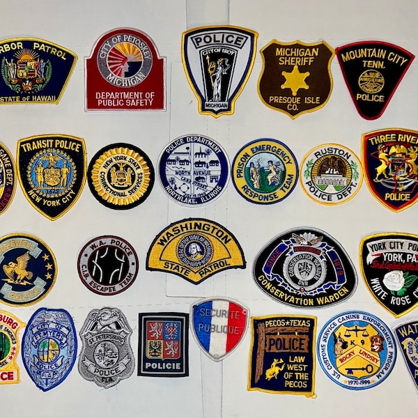 Law Enforcement Vintage Patches Gatlinburg TN, Pecos Texas, New York City, NC Prison Response, Czech Republic, French, US Customs Canine